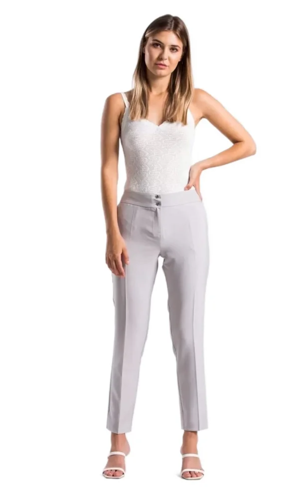 Kadın Kumaş Pantolon Cep Detaylı Bilek Boy 1712-GRİ