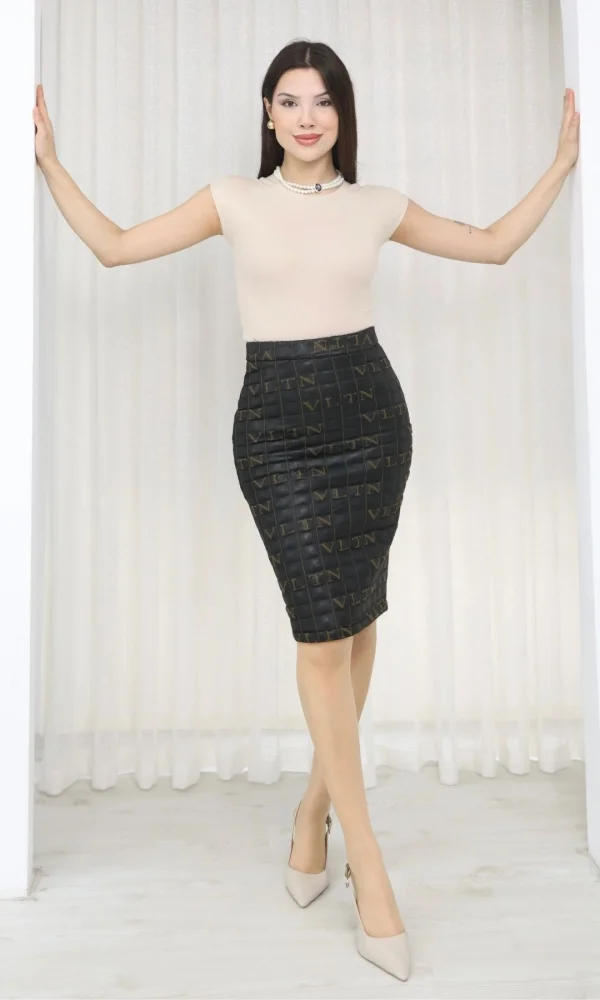 Kapitone Midi Kalem Etek 6075-Kahverengi