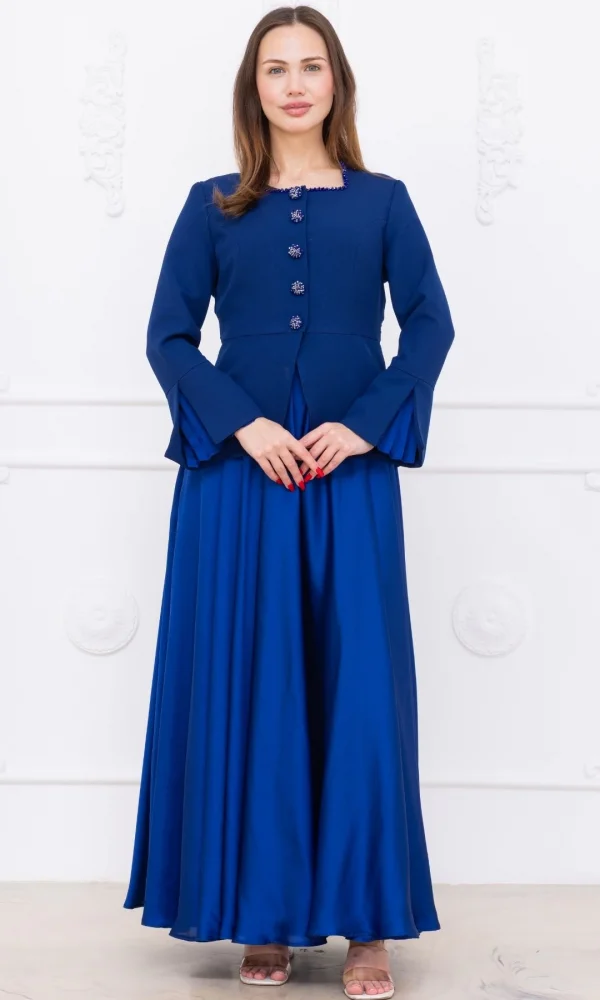 Kare Yaka İşlemeli İkili Takım 4718-Saks