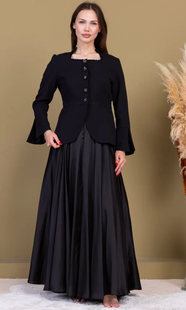 Kare Yaka İşlemeli İkili Takım 4718-Siyah