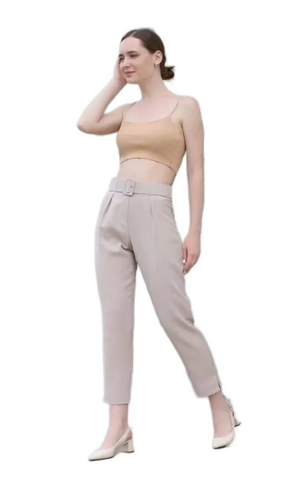 Kemer Ve Pile Detaylı Kumaş Pantolon 1754 Vizon