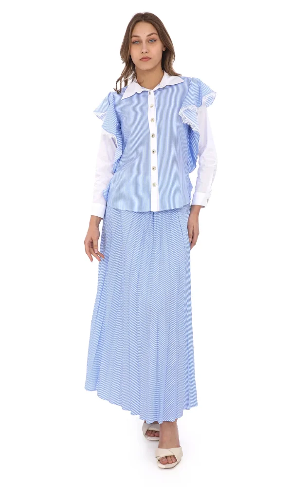 Kol Volanlı Etekli Takım 4709-Mavi