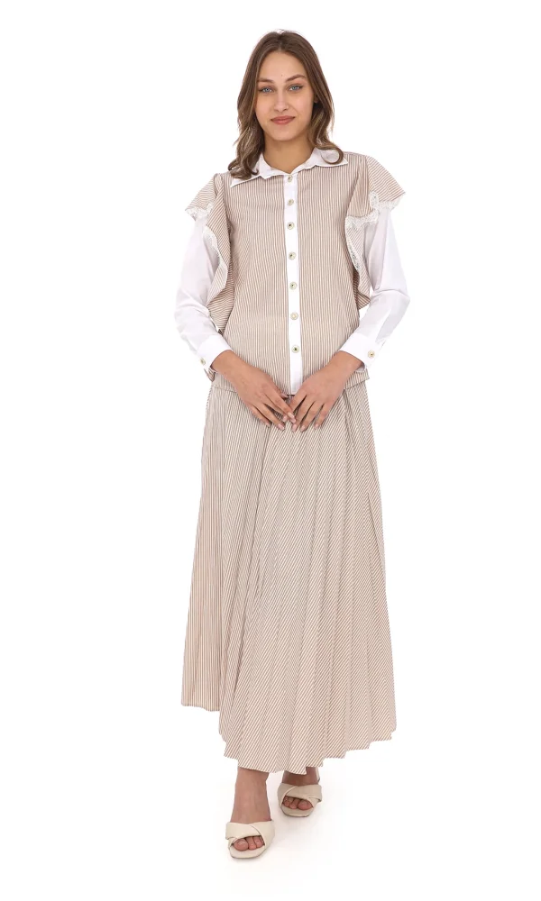 Kol Volanlı Etekli Takım 4709-Vizon