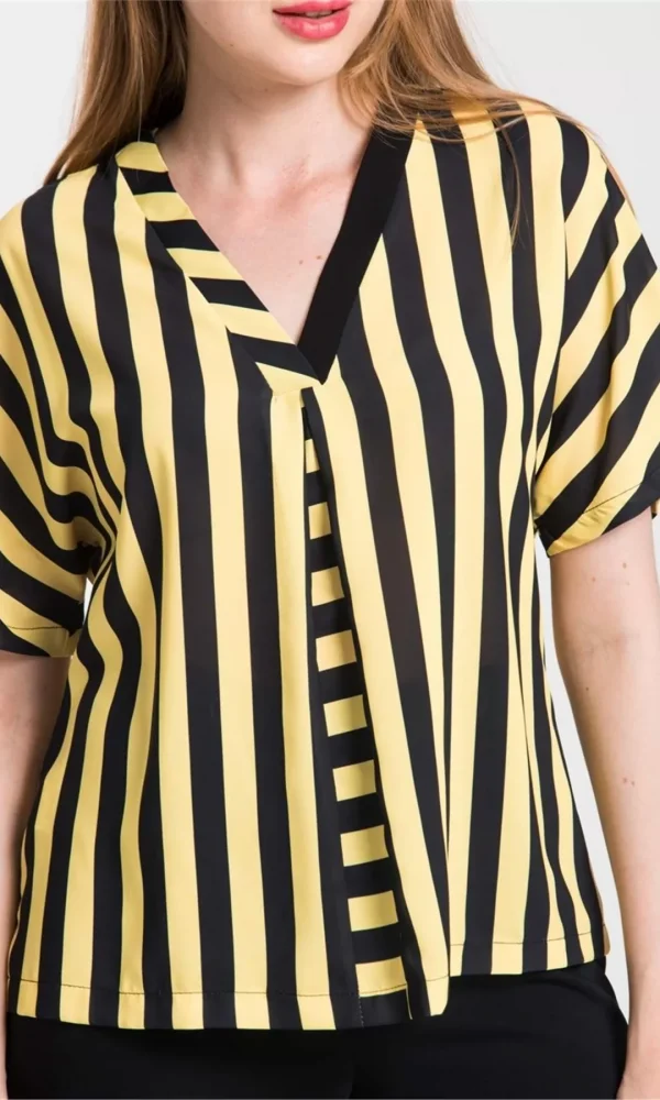 V Yaka Çizgili Bluz 1715-SARI