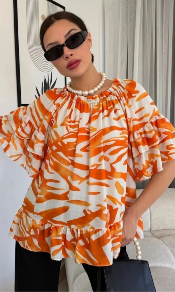 Madonna Yaka Lastikli Viskon Bluz 6020-Oranj