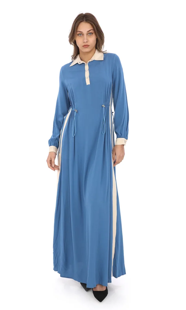 Yandan Bağlamalı Viskon Elbise 2216-İndigo