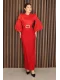 Göğüs Büzgü Detaylı Balon Kol Kalem Midi Elbise 2293-Kırmızı