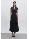 V Yaka Etek Detaylı Midi Elbise 6086-Siyah