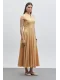V Yaka Etek Detaylı Midi Elbise 6086-Hardal Sarısı