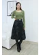 Baskılı ve Kemerli Kadife Etek 6069-Siyah/Çağla
