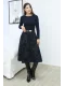 Baskılı ve Kemerli Kadife Etek 6069-Siyah/İndigo