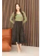 Baskılı ve Payetli Kadife Kloş Etek 6070-Kahve/Yeşil