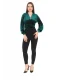 Broş Detaylı Kadife Crop 6007-Zümrüt Yeşili