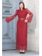 Hakim Yaka Kemerli Dantel Maxi Abiye Elbise 6032-Bordo