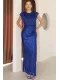 Saten Kombinli Payetli Kalem Elbise 6044-Gece Mavisi