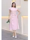 Toka ve Drape Detaylı Soft Saten Midi Elbise 6042-Pembe
