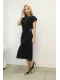 Toka ve Drape Detaylı Soft Saten Midi Elbise 6042-Siyah