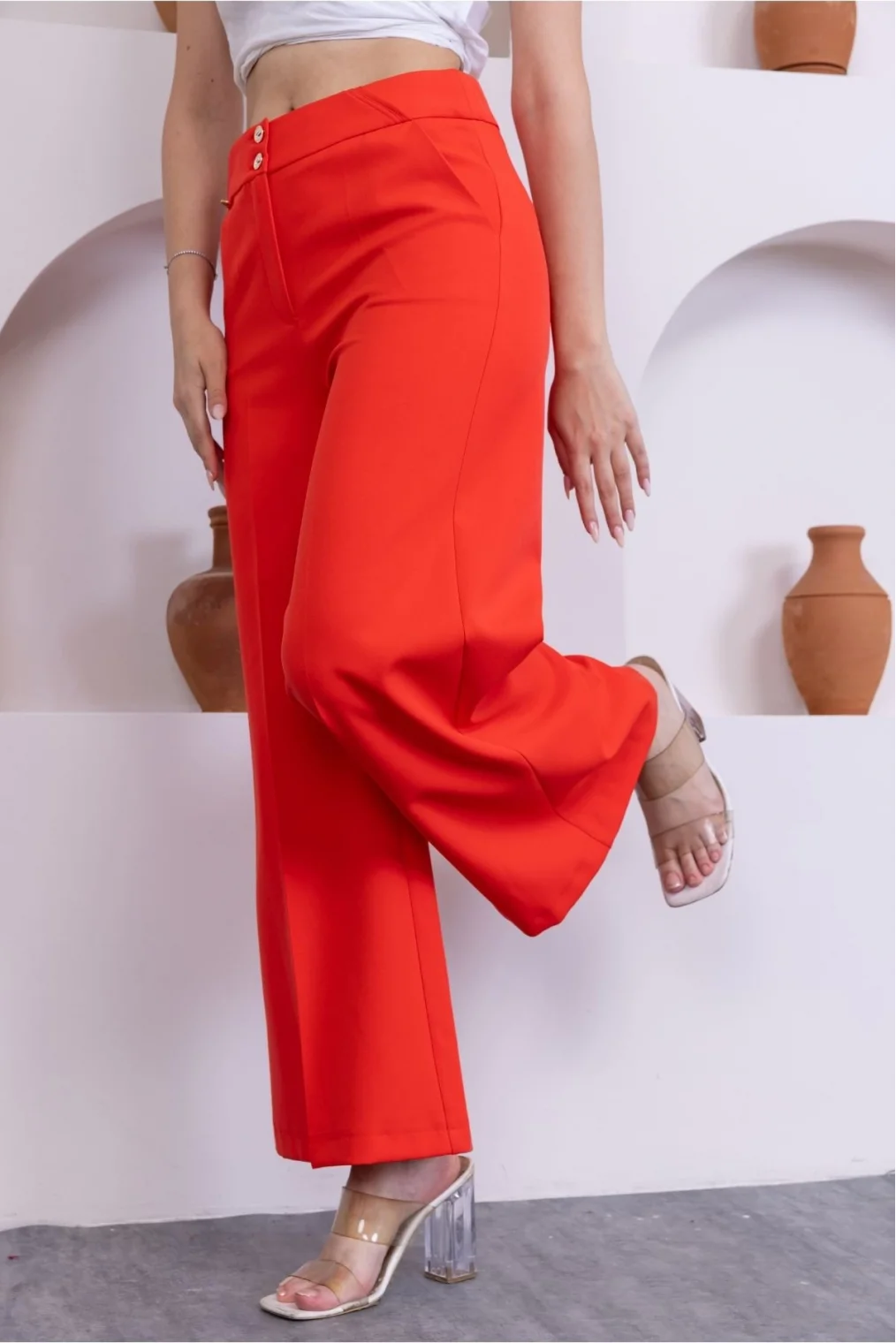 Cep Detaylı Palazzo Pantolon 327-Mercan