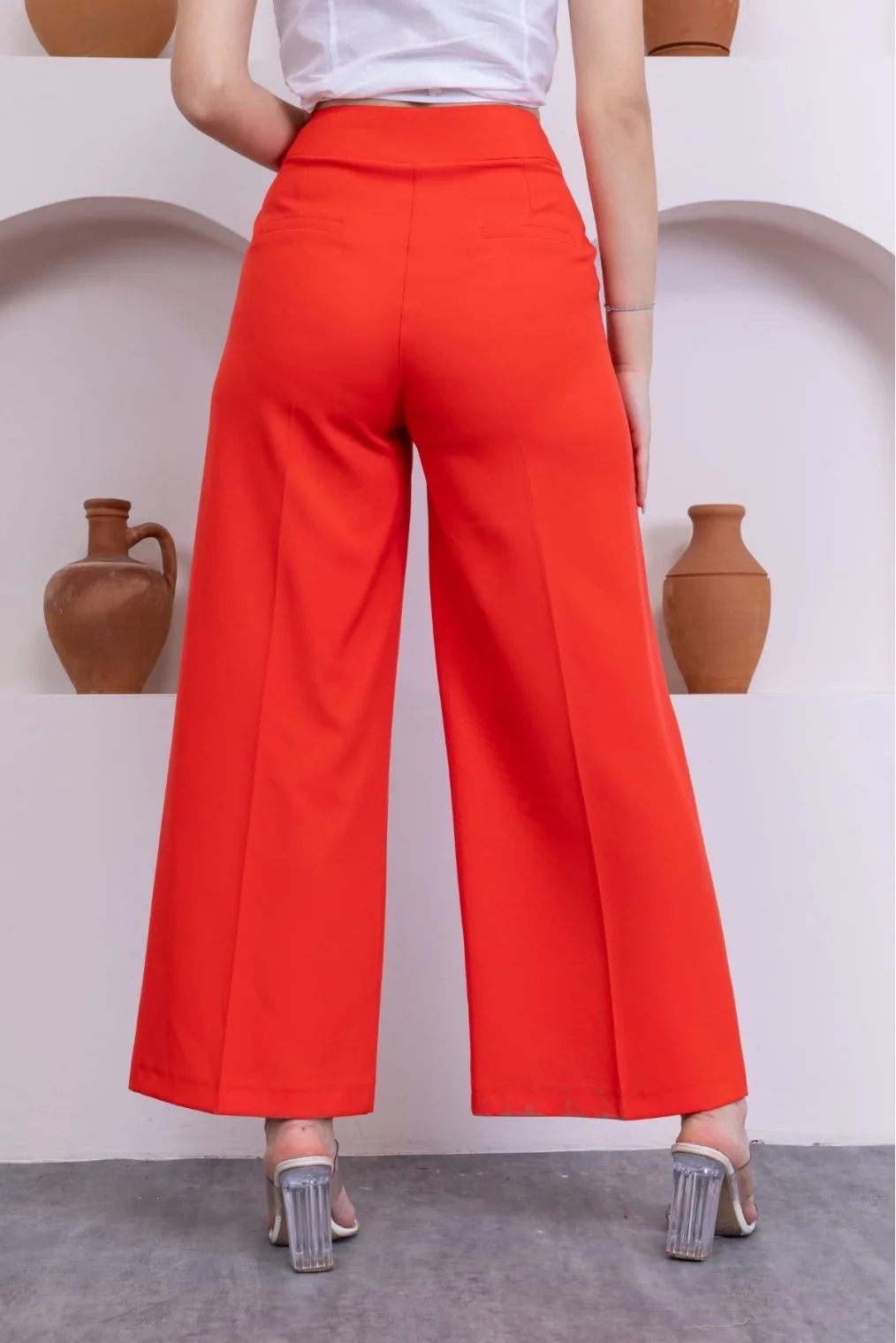 Cep Detaylı Palazzo Pantolon 327-Mercan