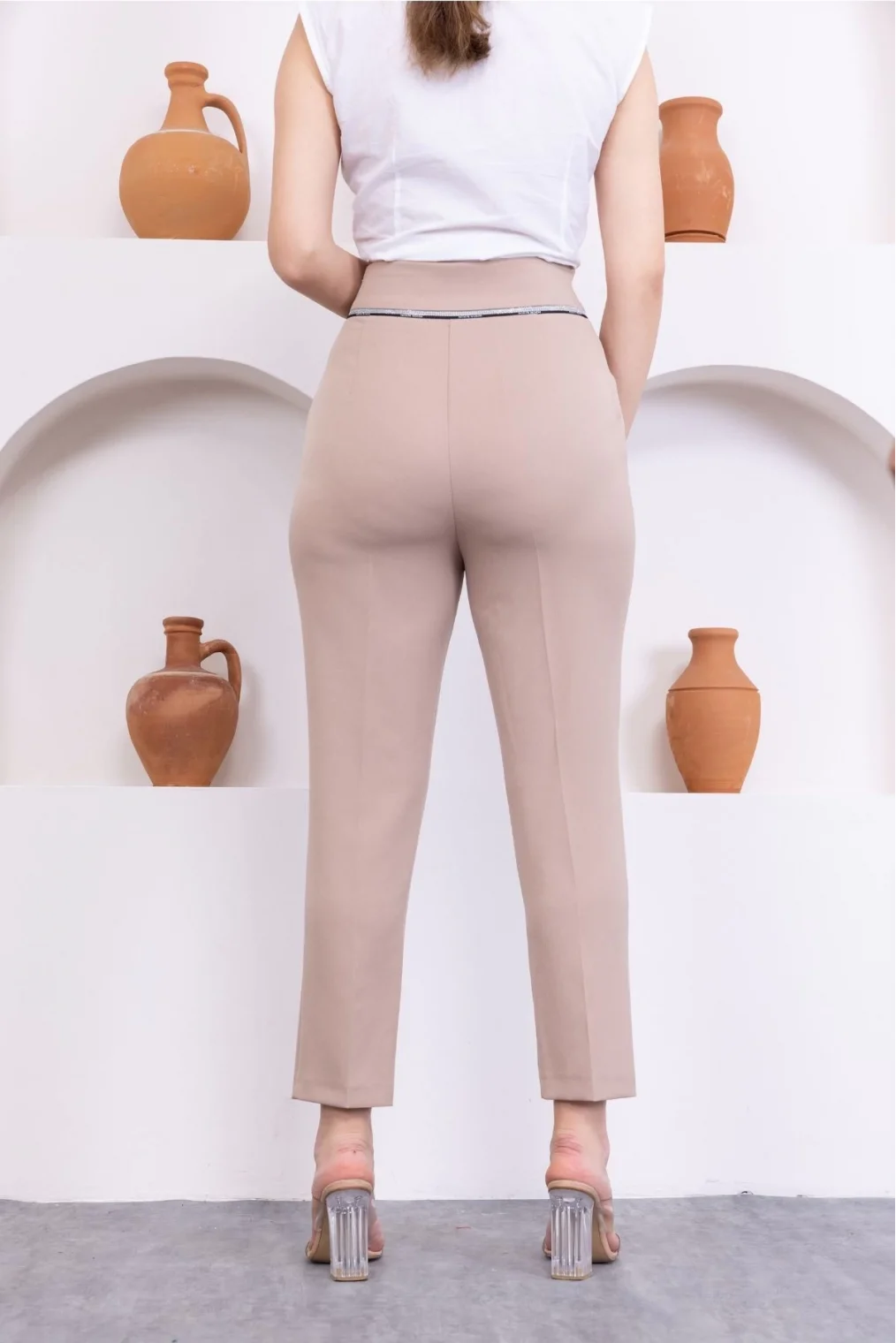 Cep Detaylı Yüksek Bel Kadın Pantolon 329-Açık Vizon