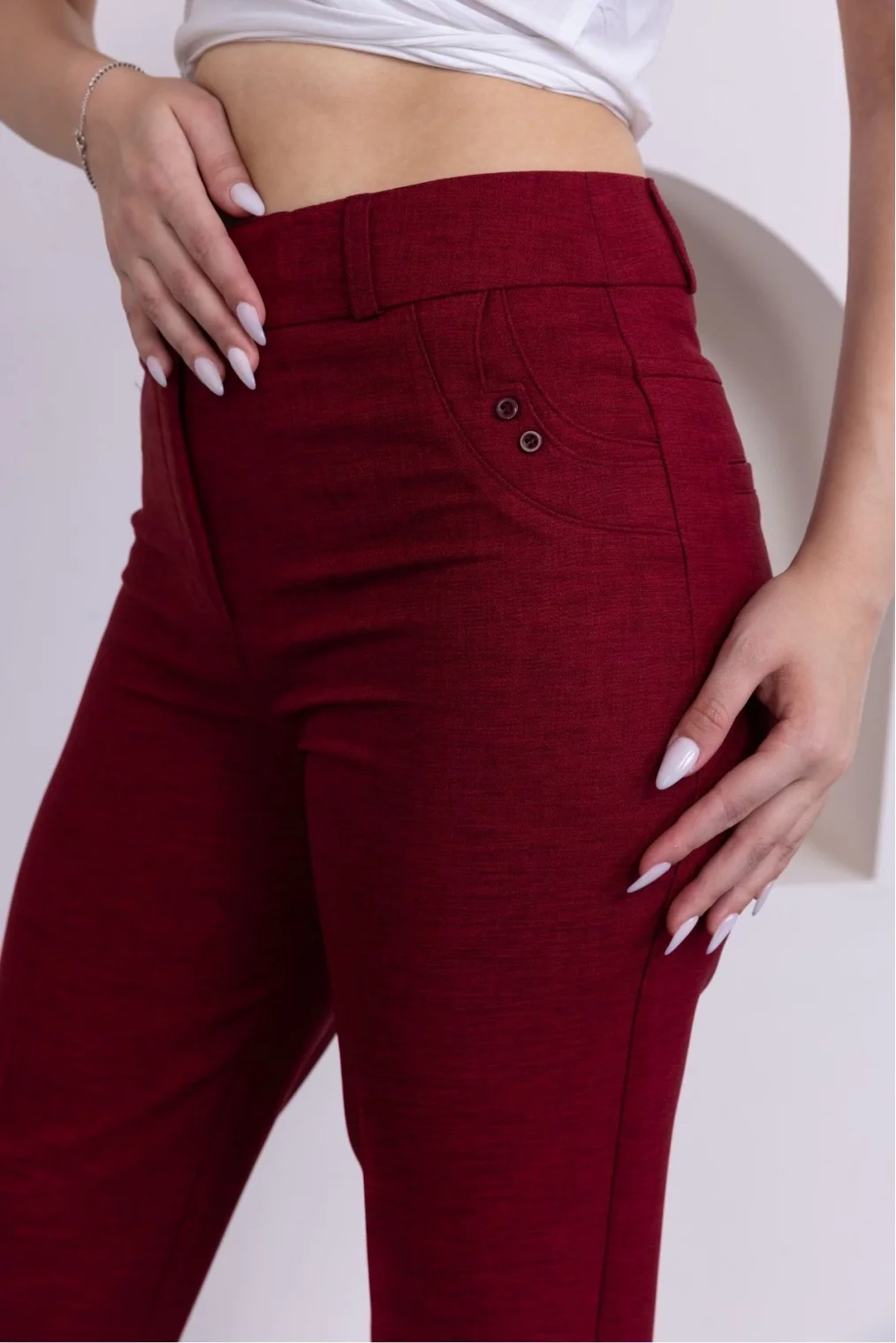 Cep Detaylı Bilek Boy Kadın Kumaş Pantolon 359-Bordo