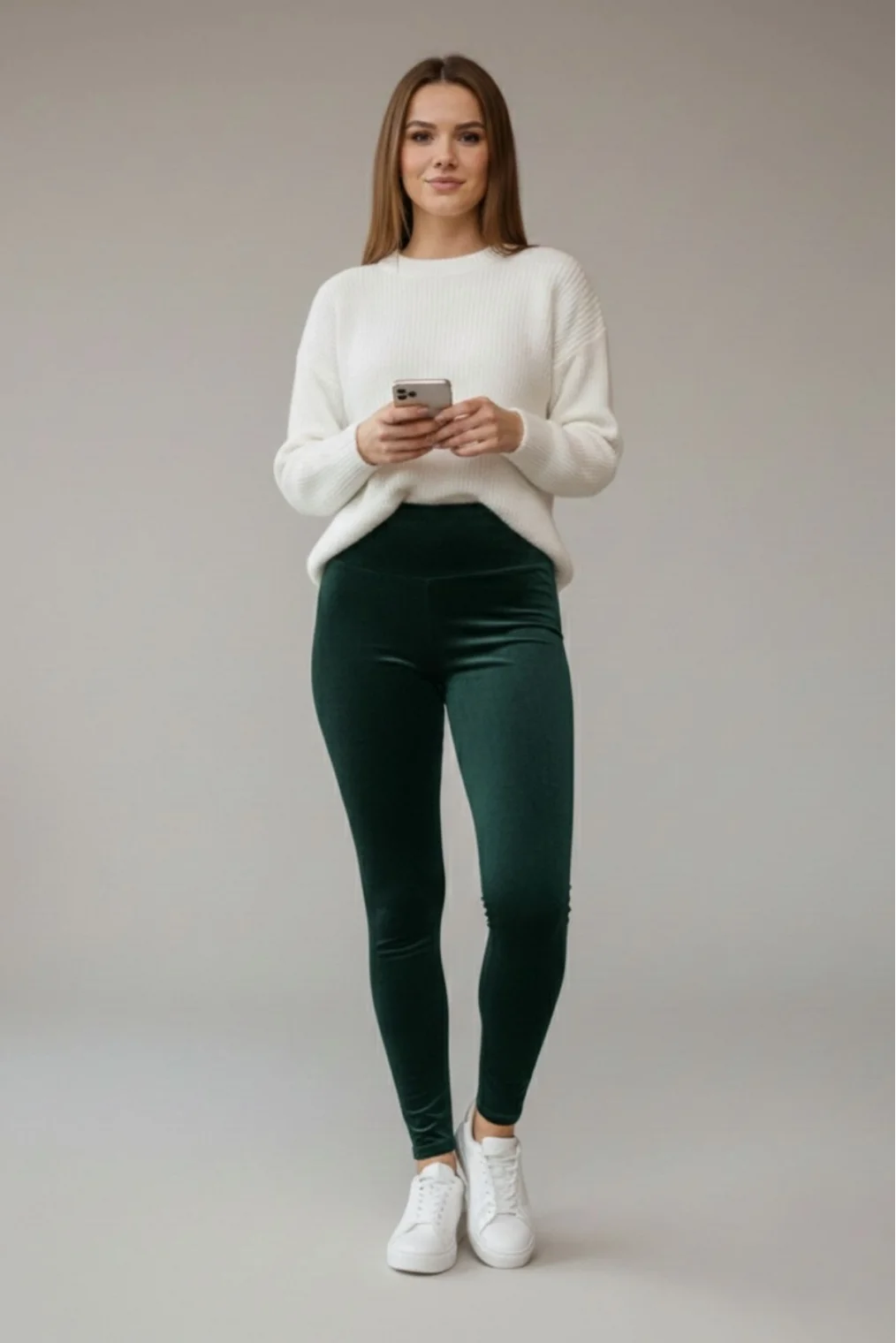 Yüksek Bel Fitilli Kadife Toparlayıcı Tayt R008-Yeşil