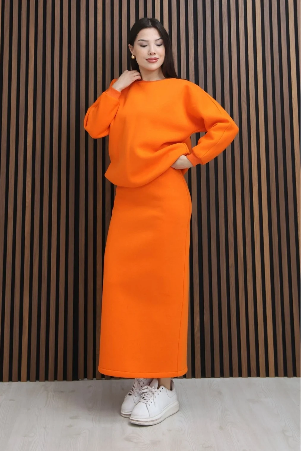 Basic Comfort Şardonlu Etekli Takım 6073-Oranj