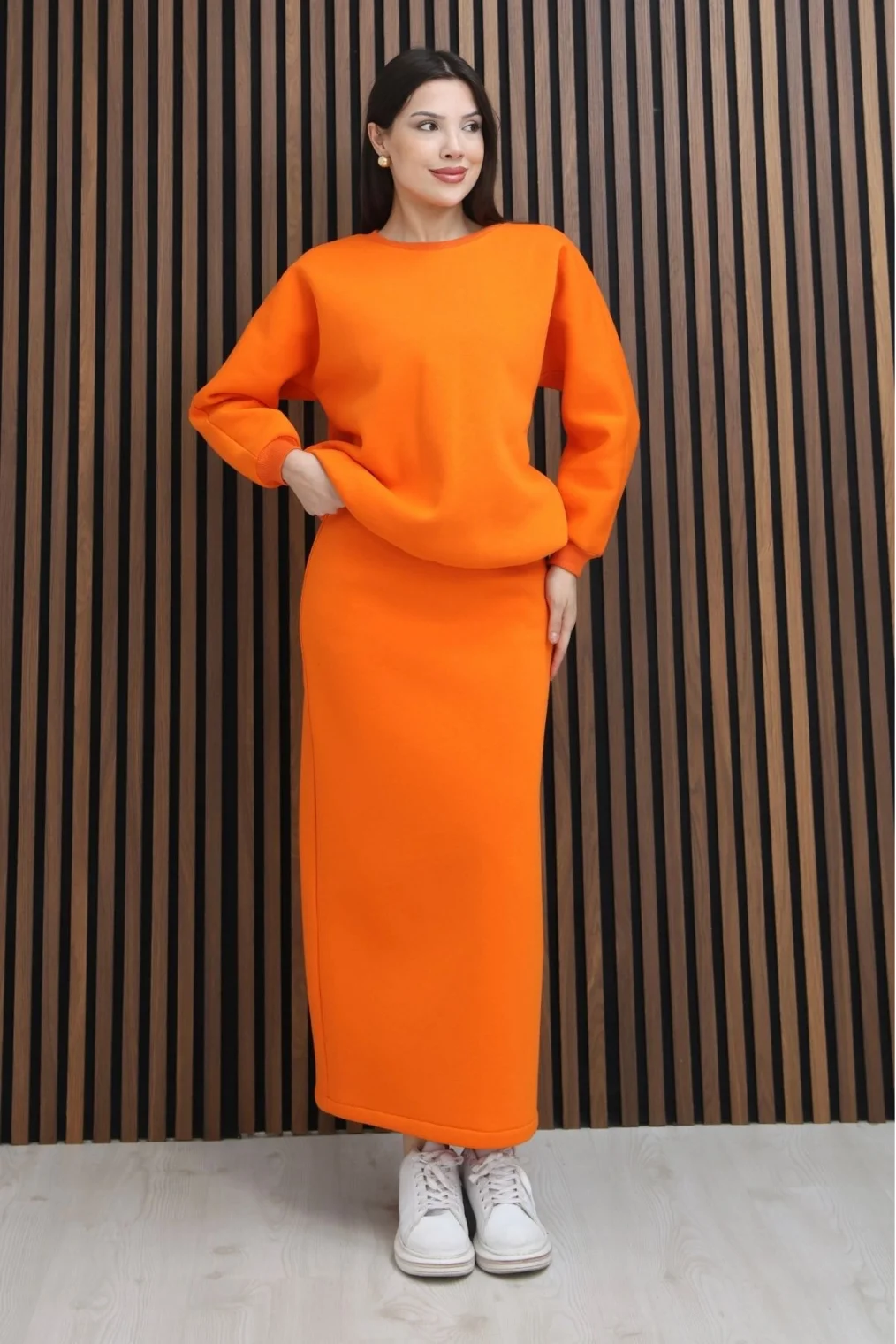 Basic Comfort Şardonlu Etekli Takım 6073-Oranj