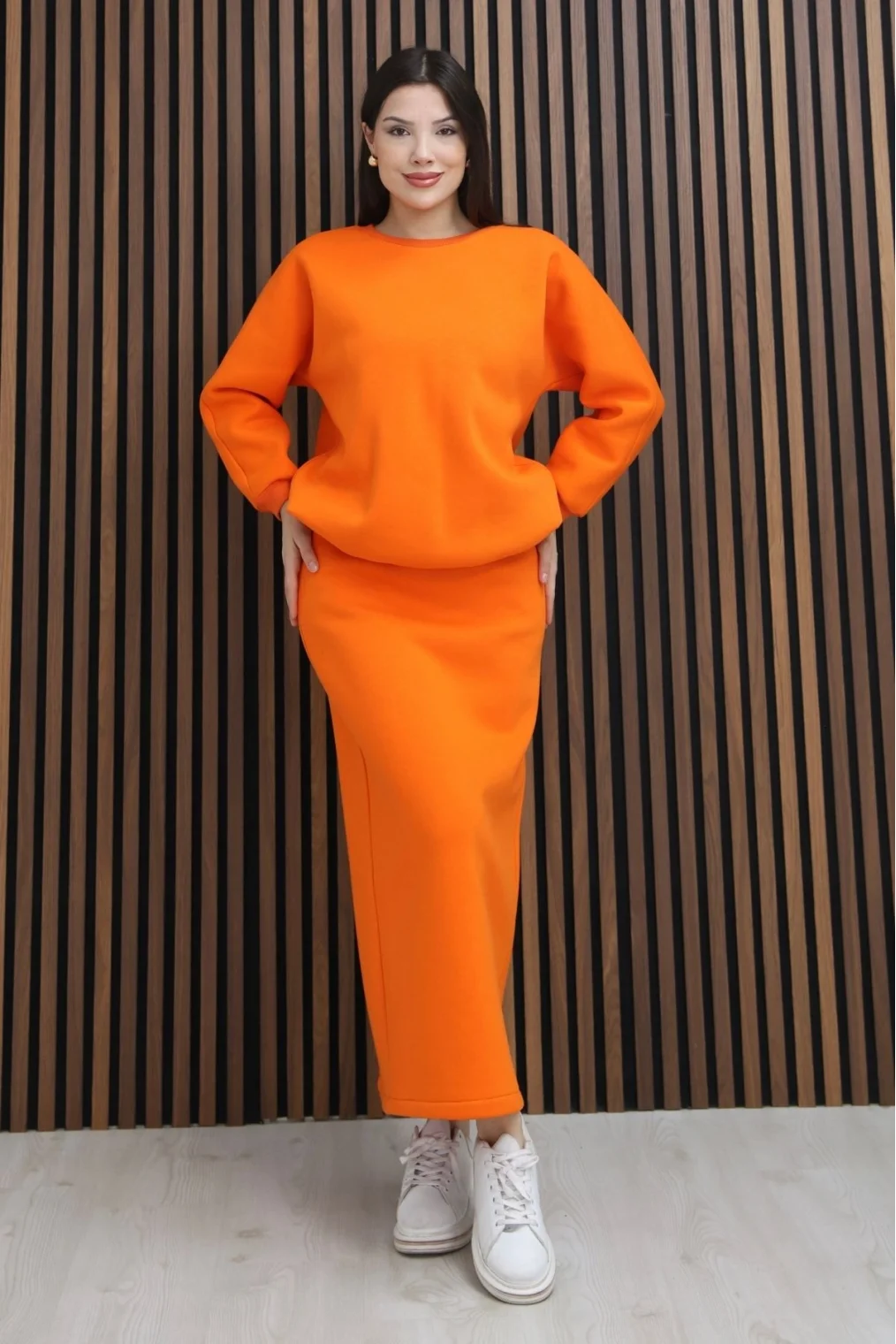 Basic Comfort Şardonlu Etekli Takım 6073-Oranj