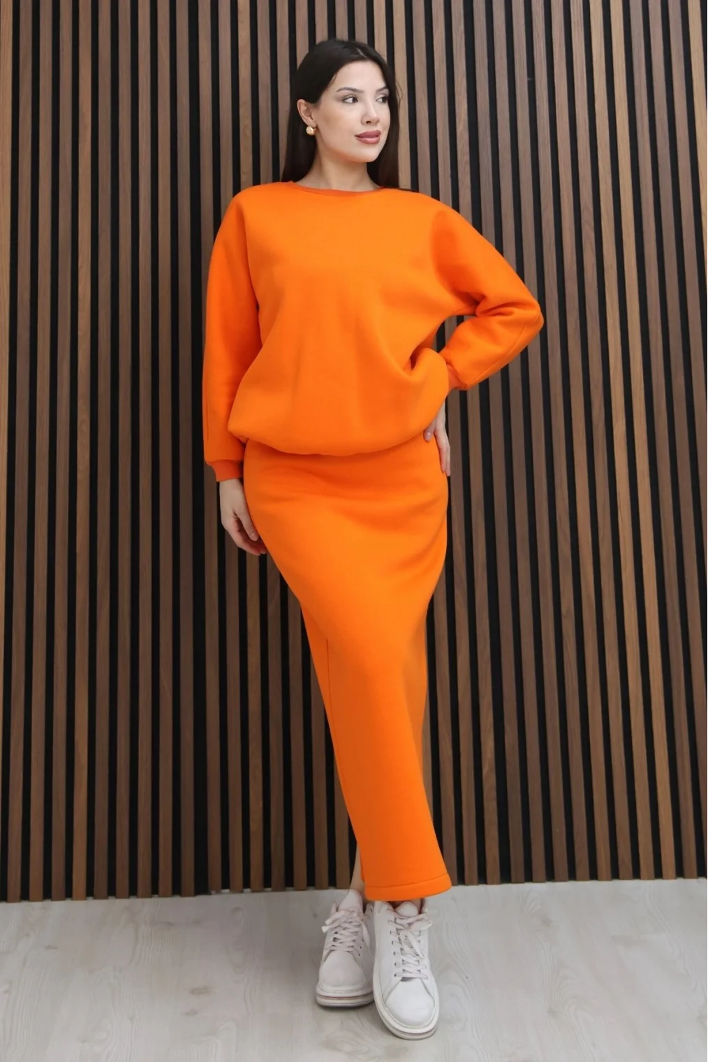 Basic Comfort Şardonlu Etekli Takım 6073-Oranj