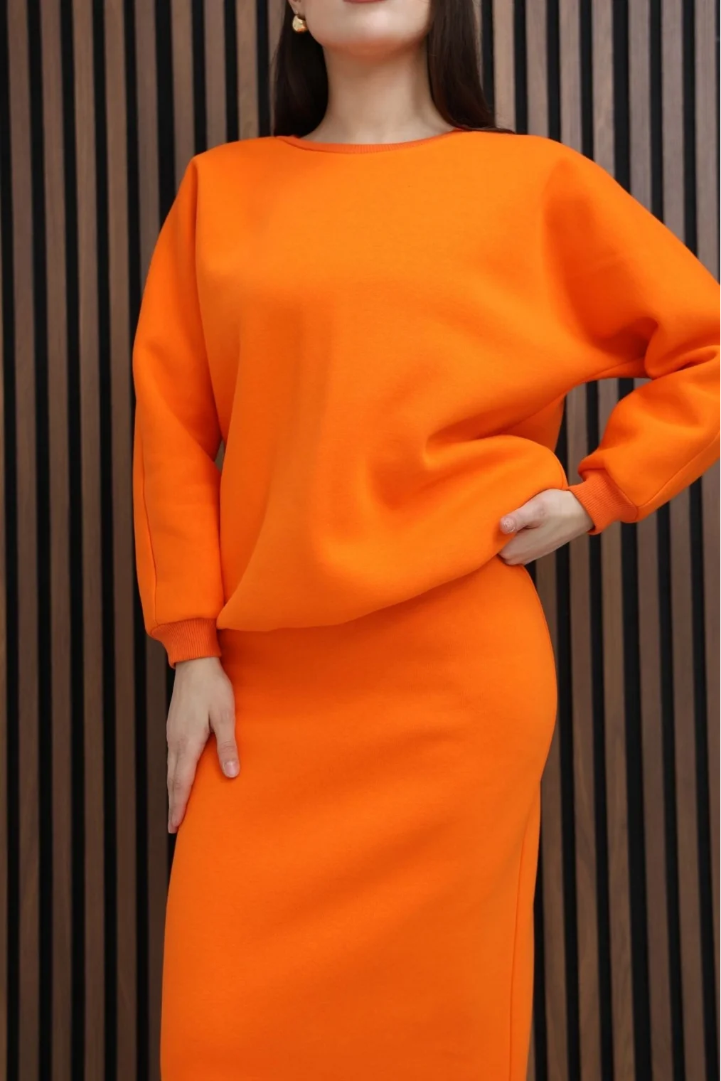 Basic Comfort Şardonlu Etekli Takım 6073-Oranj