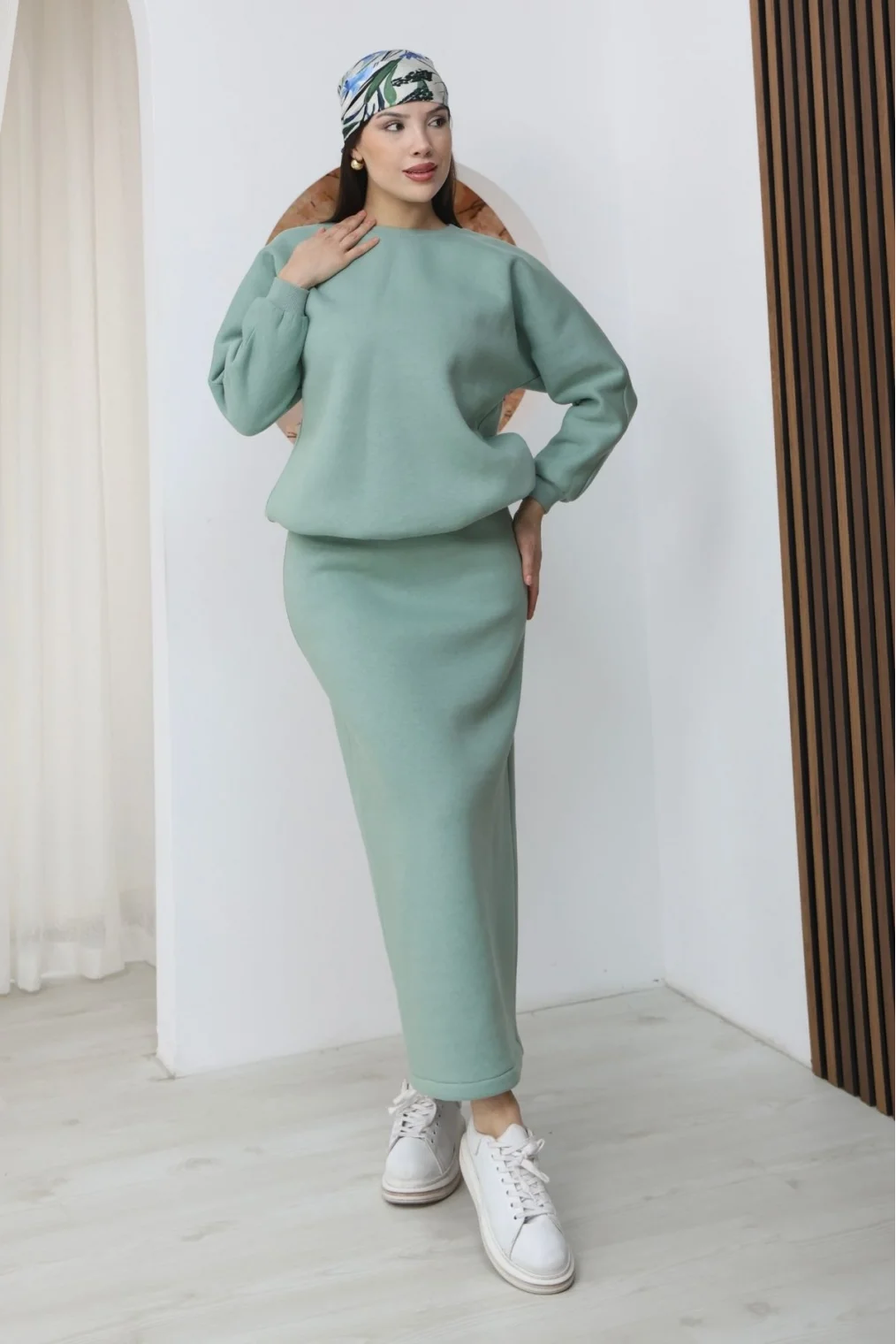 Basic Comfort Şardonlu Etekli Takım 6073-Çağla Yeşili