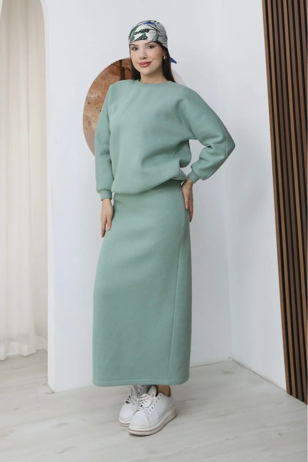 Basic Comfort Şardonlu Etekli Takım 6073-Çağla Yeşili