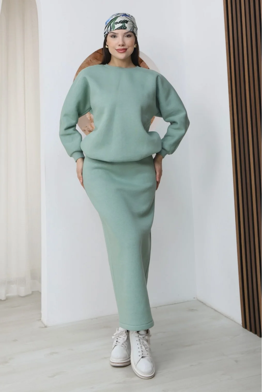 Basic Comfort Şardonlu Etekli Takım 6073-Çağla Yeşili