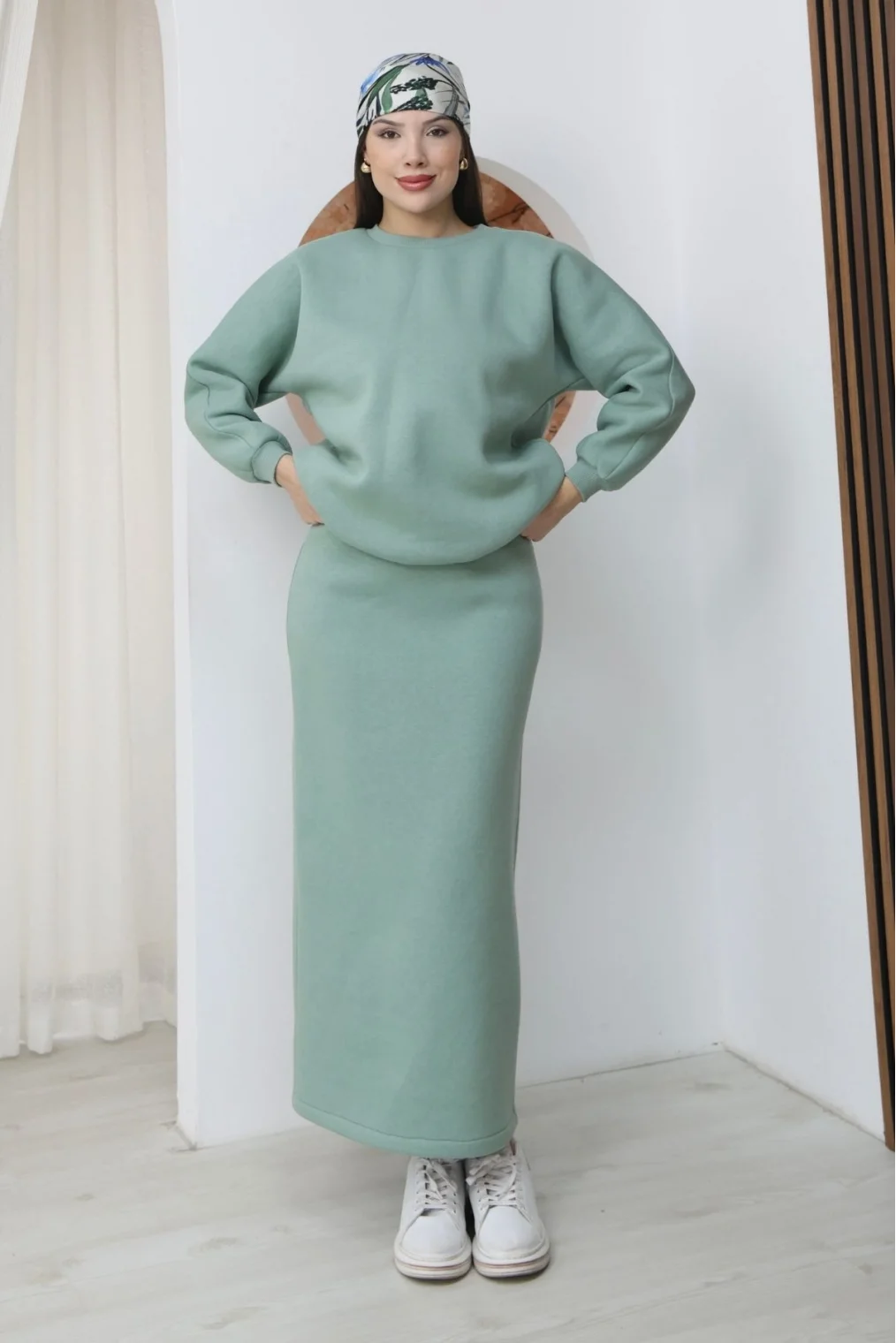 Basic Comfort Şardonlu Etekli Takım 6073-Çağla Yeşili