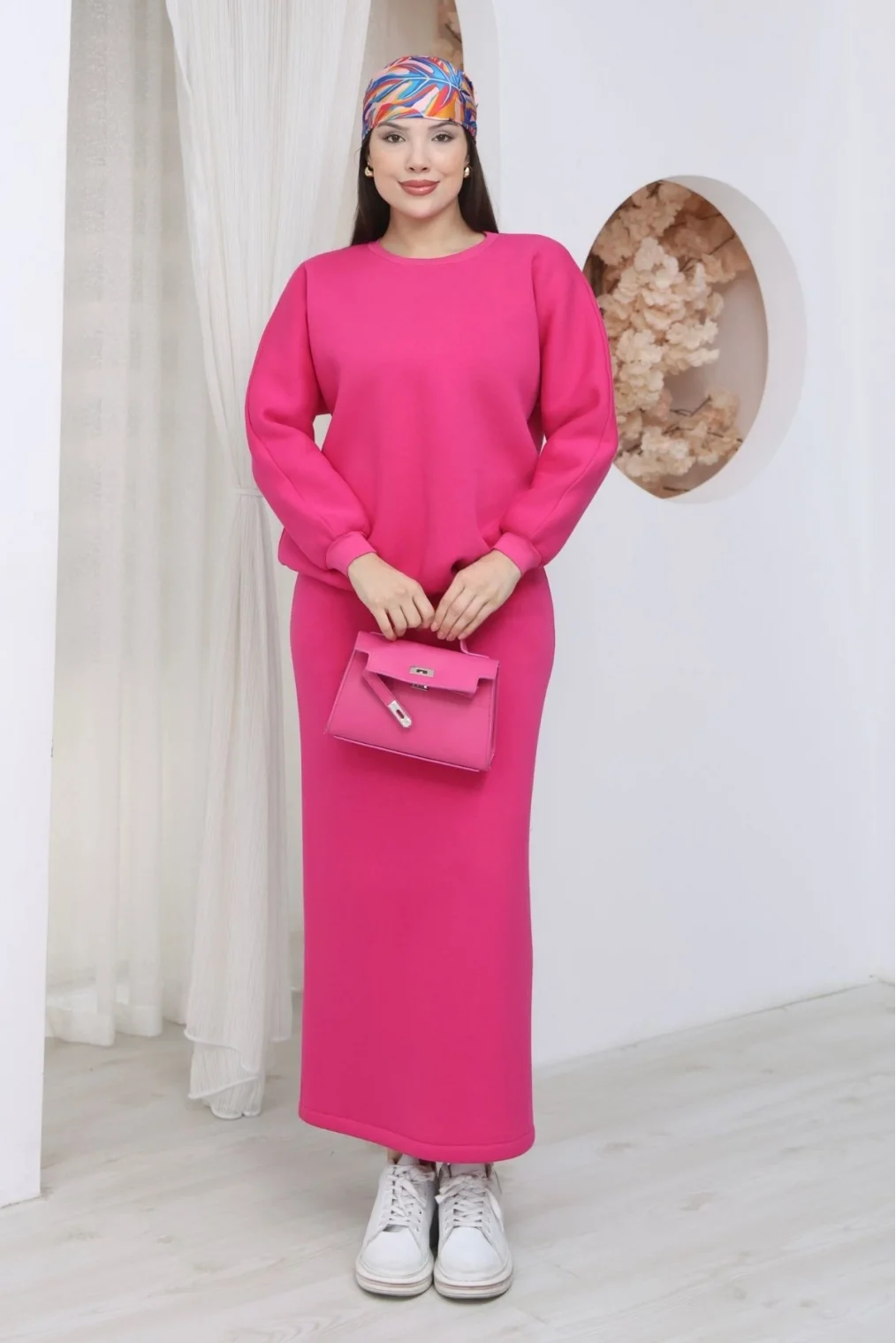 Basic Comfort Şardonlu Etekli Takım 6073-Fuşya