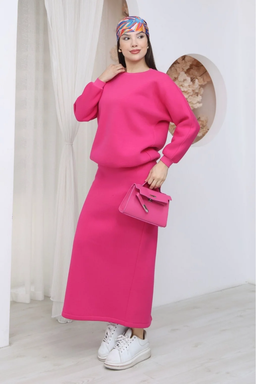 Basic Comfort Şardonlu Etekli Takım 6073-Fuşya