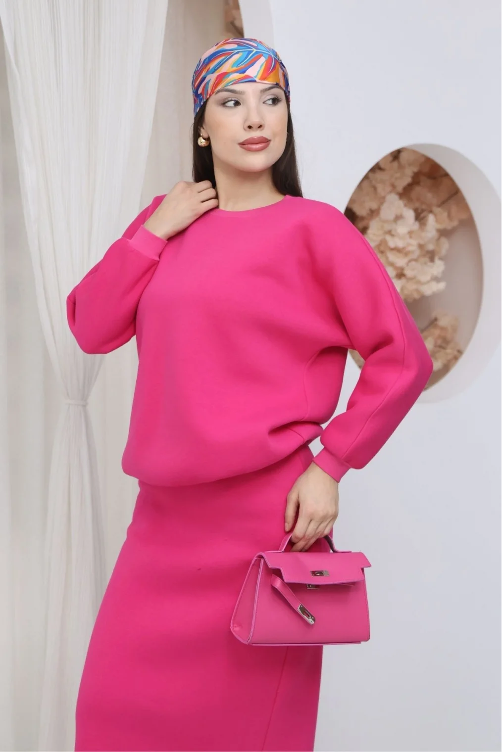 Basic Comfort Şardonlu Etekli Takım 6073-Fuşya