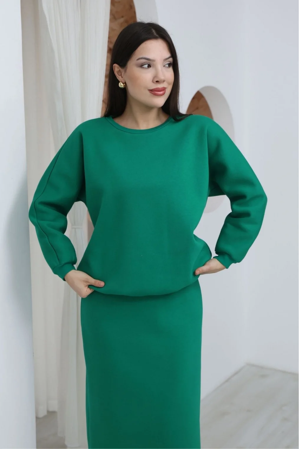 Basic Comfort Şardonlu Etekli Takım 6073-Yeşil