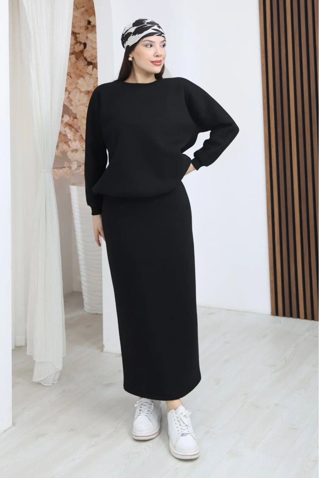 Basic Comfort Şardonlu Etekli Takım 6073-Siyah