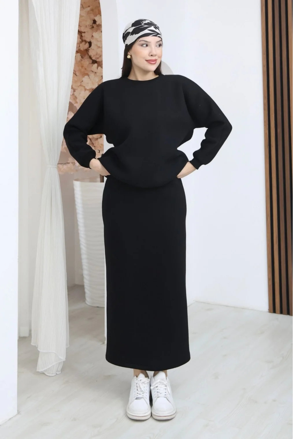 Basic Comfort Şardonlu Etekli Takım 6073-Siyah