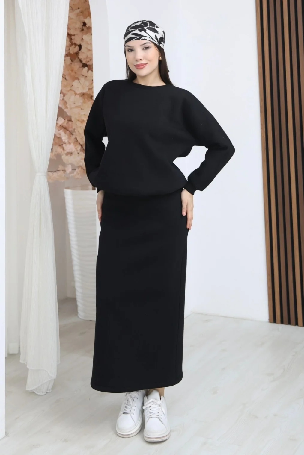 Basic Comfort Şardonlu Etekli Takım 6073-Siyah