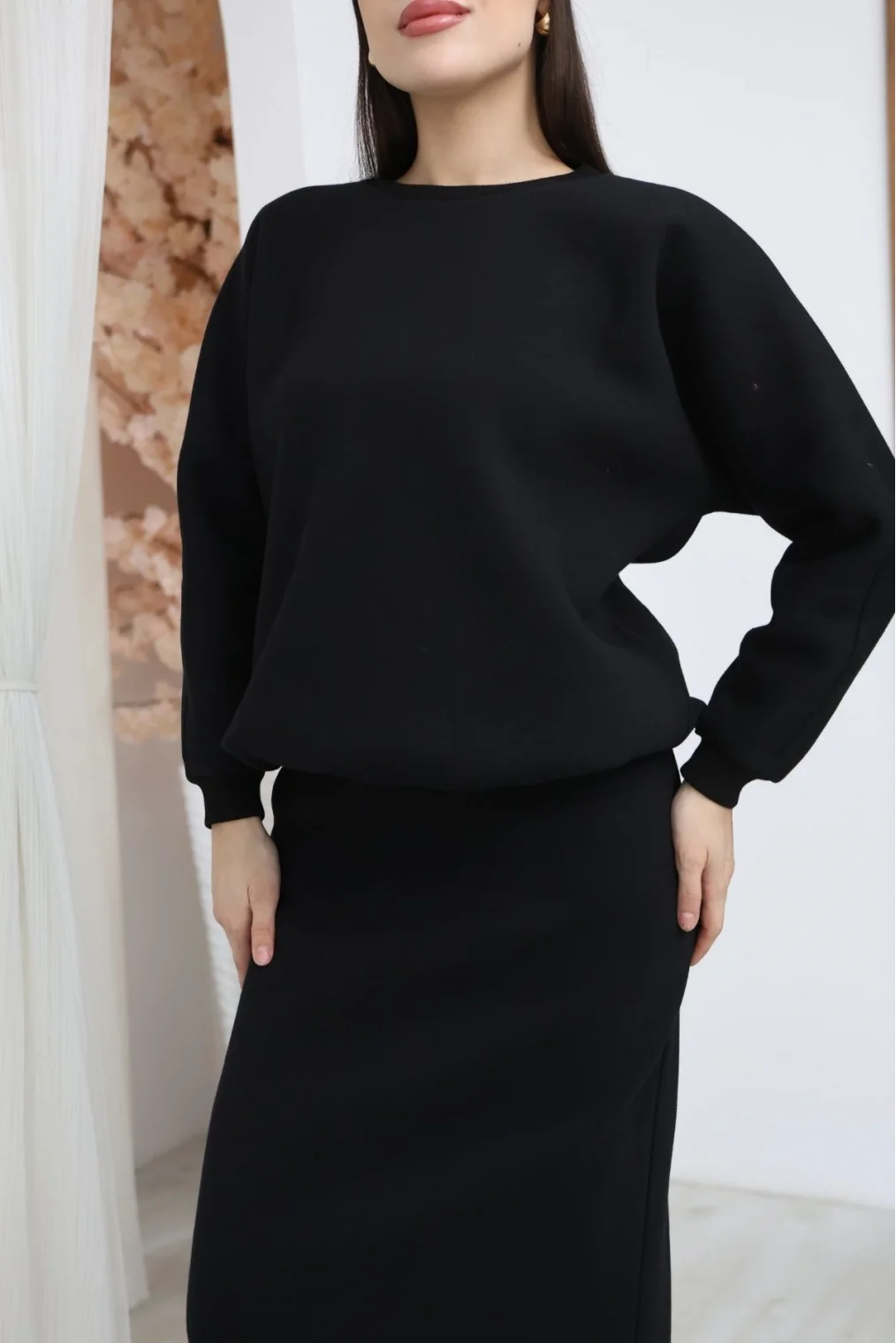 Basic Comfort Şardonlu Etekli Takım 6073-Siyah