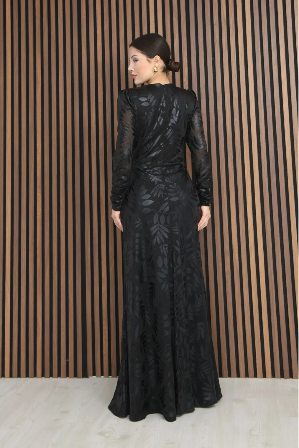 Kruvaze Yaka Bel Pileli Yırtmaçlı Abiye Elbise