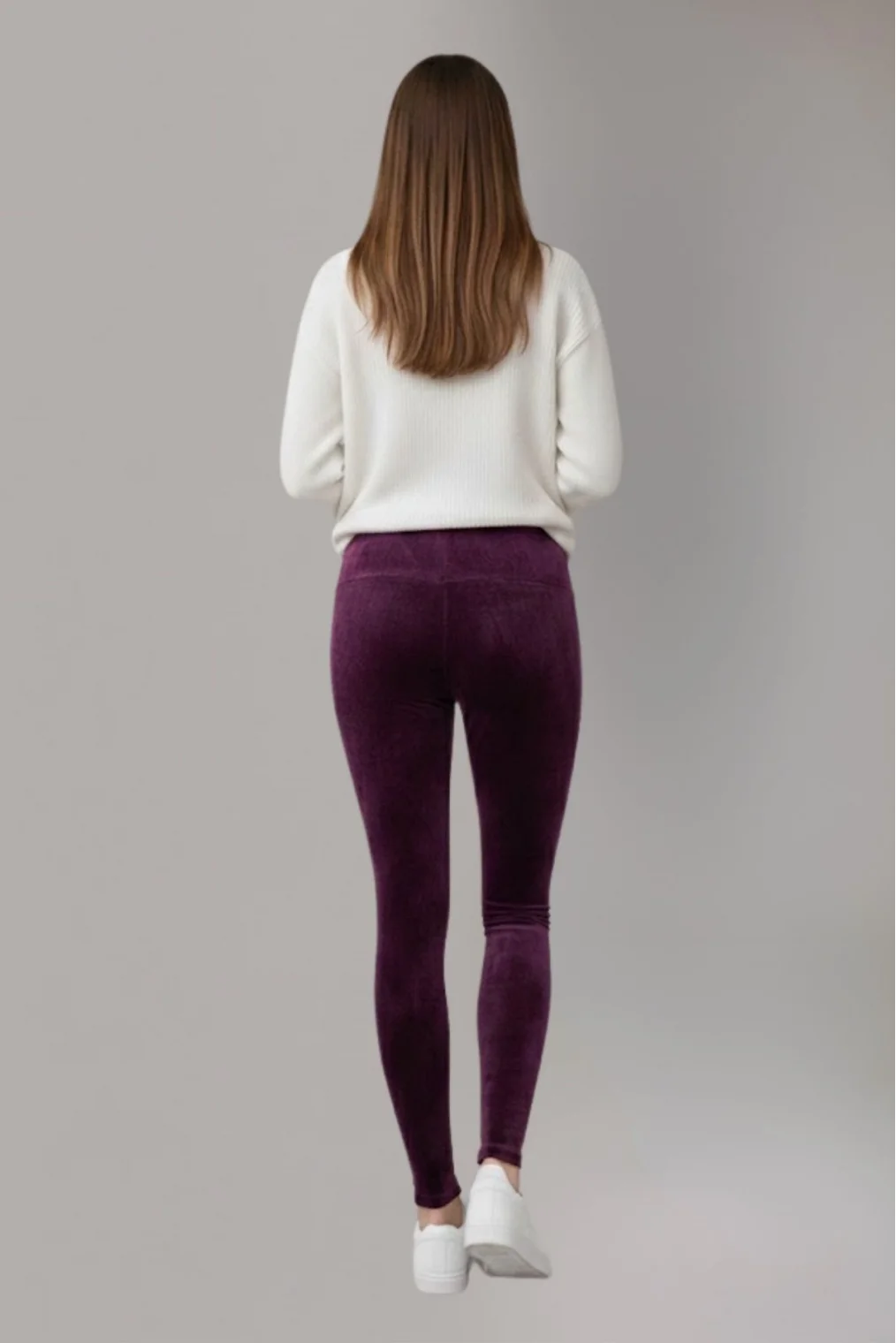 Yüksek Bel Fitilli Kadife Toparlayıcı Tayt R008-Mürdüm