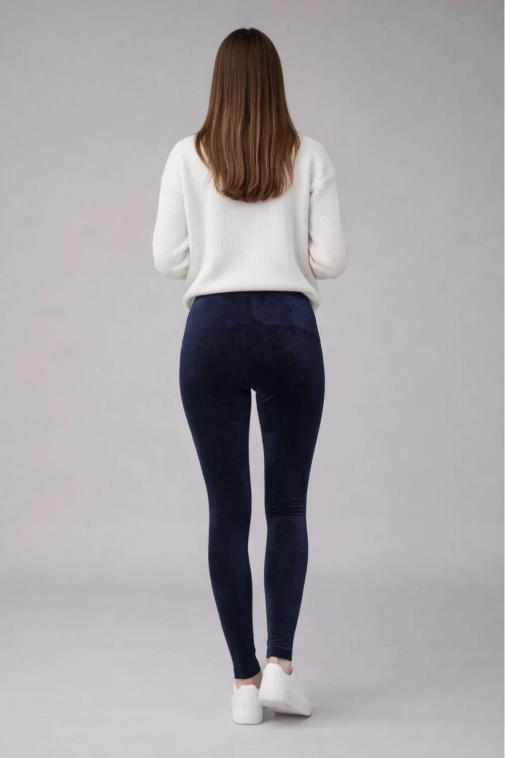 Yüksek Bel Fitilli Kadife Toparlayıcı Tayt R008-Lacivert