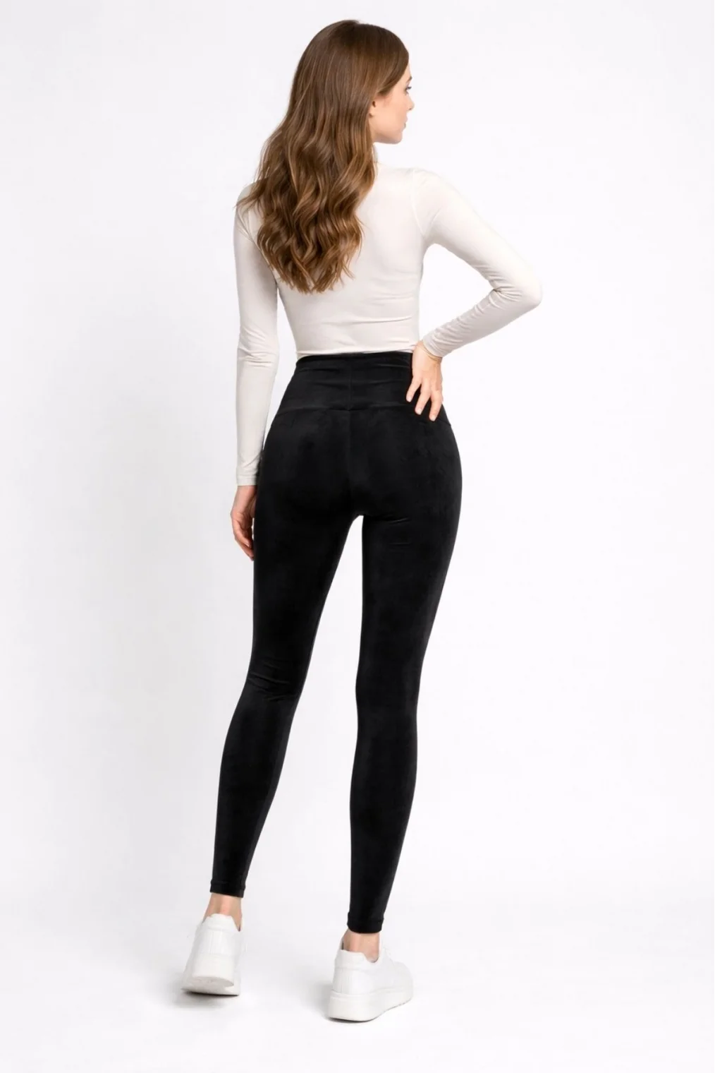 Yüksek Bel Toparlayıcı Düz Kadife Tayt 5010-Siyah