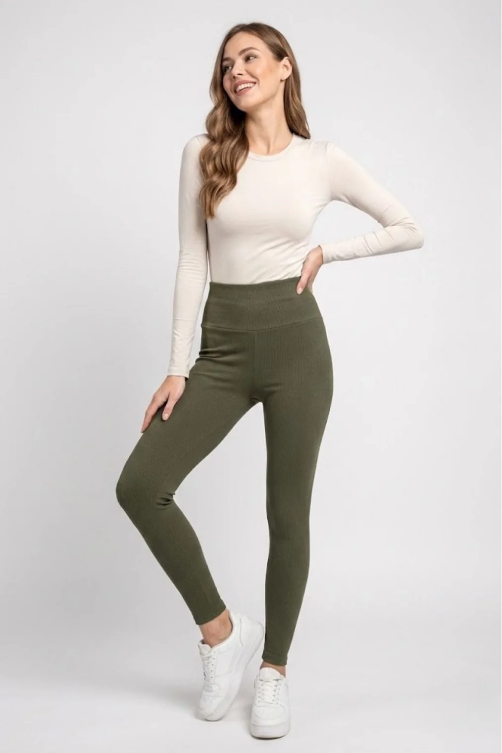 Esnek Fitilli Yüksek Bel Toparlayıcı Kaşkorse Tayt 5011-Yeşil