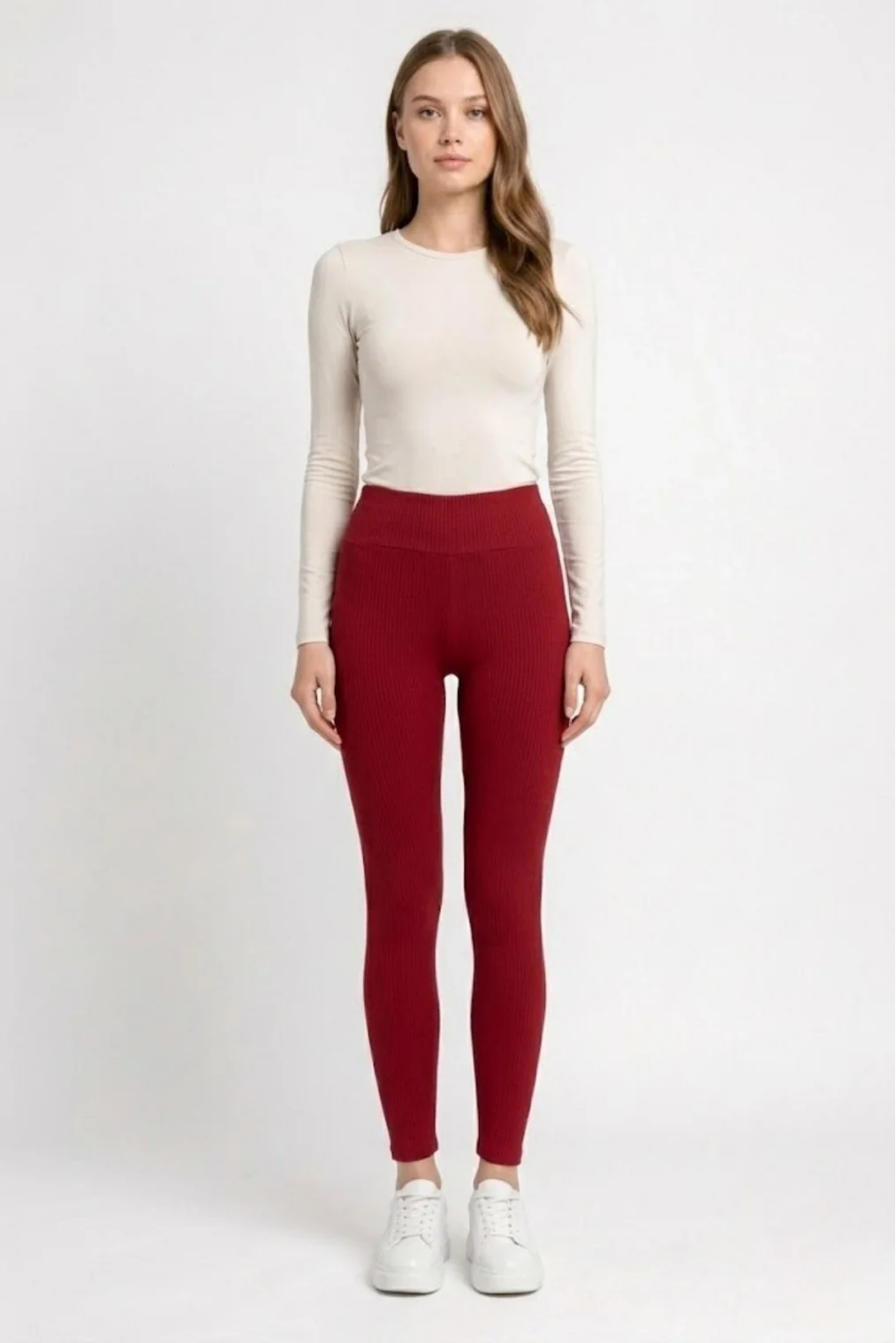 Esnek Fitilli Yüksek Bel Toparlayıcı Kaşkorse Tayt 5011-Kırmızı