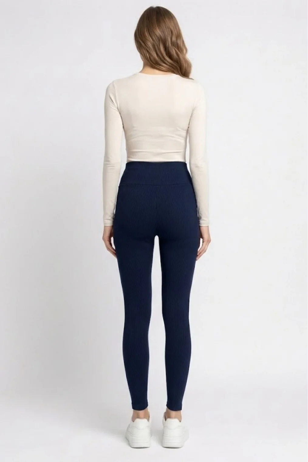 Esnek Fitilli Yüksek Bel Toparlayıcı Kaşkorse Tayt 5011-Lacivert